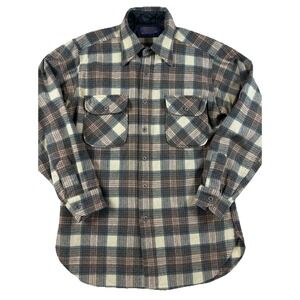 Vintage Pendleton Board Shirt Men's Medium‎ Gray Tone Check Shadow Plaid Wool